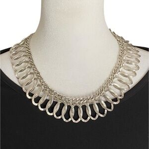 Chunky Silver-Tone Interlocking Oval Link Statement Necklace